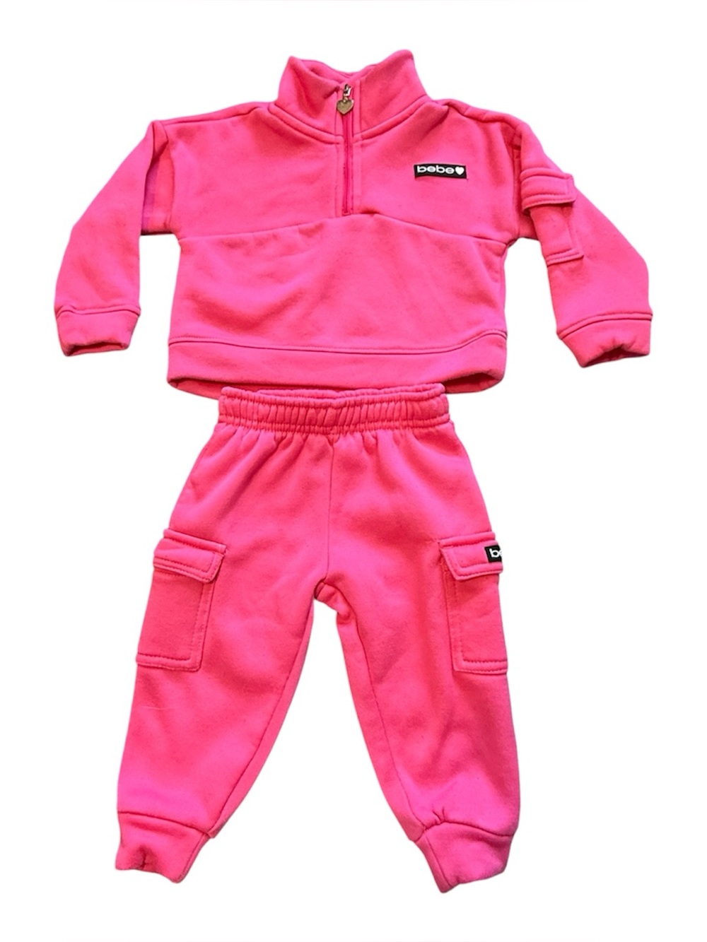 Bebe Baby Sweatsuit Set 18M Hot Pink 2 Piece Quarter Zip Outfit